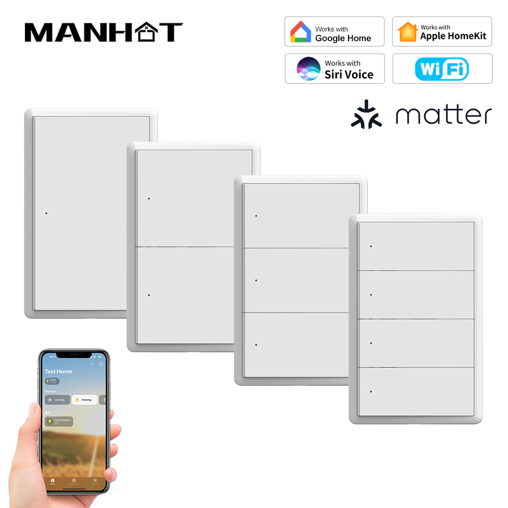Smart Light Switch Wifi - MANHOT ホームキット WiFi スマートスイッチ ニュートラル配線不要 USスイッチ