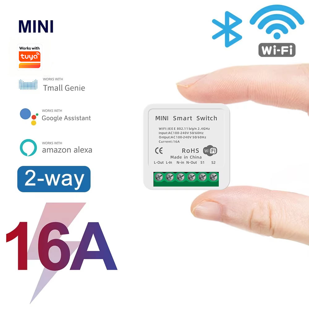 Smart Home Automation Kit - Tuya Smart Lifeアプリ対応 Mini 16A WiFiスマートスイッチ、スマートホームオートメーション用2ウェイコントロールモジュール、Alexa対応