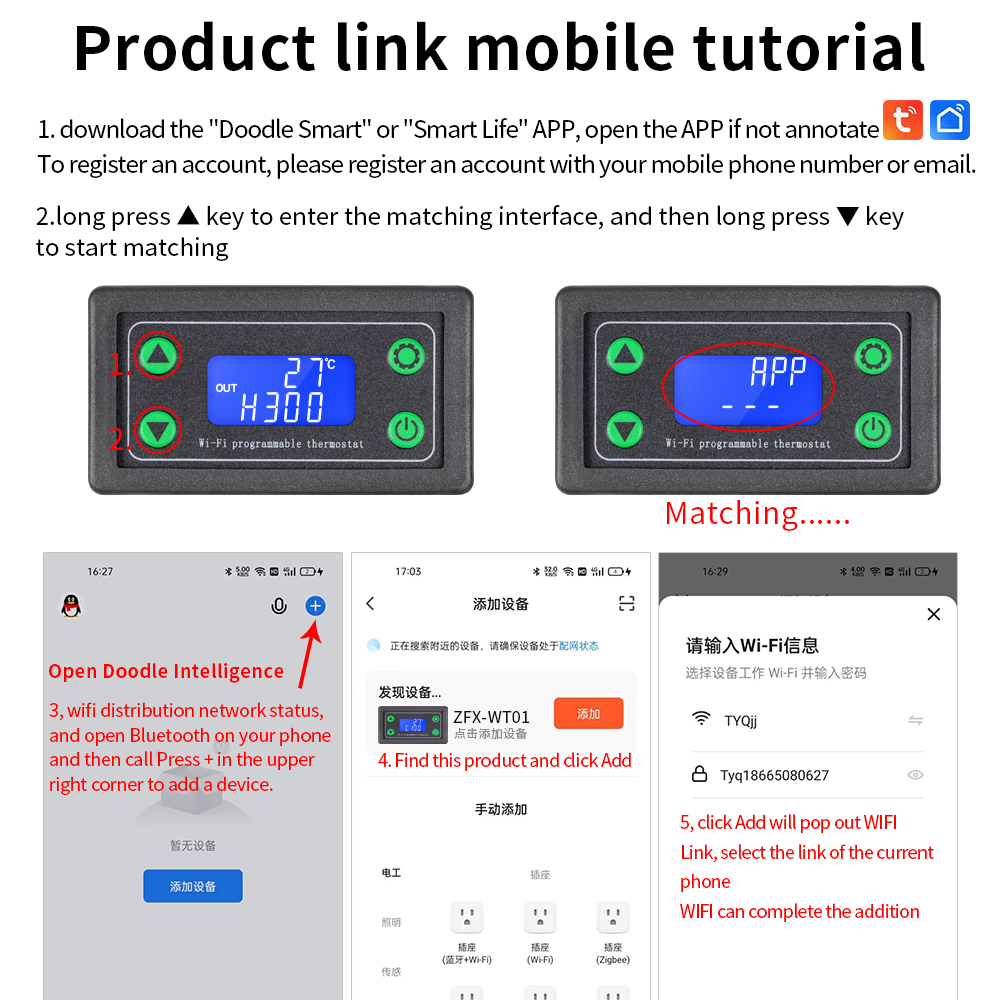 Wifi Thermostat - DC12-36V LED デジタル温度コントローラー -99 〜 999